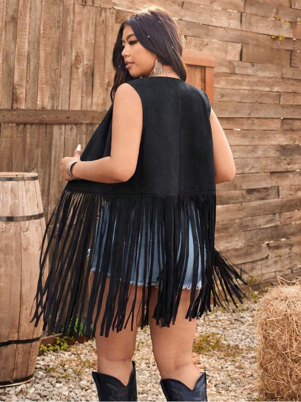 Black Fringe Suede Vest festival boho sleeveless women - Picture 3 of 6